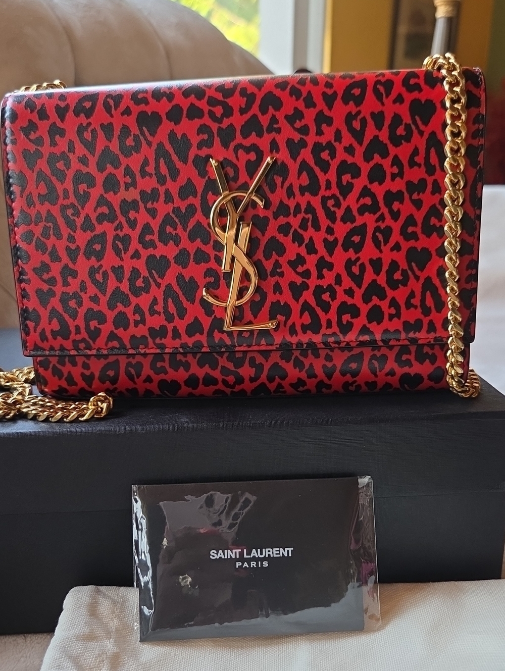 Yves Saint Laurent Kate Red and Black Leopard Print Chain Crossbody